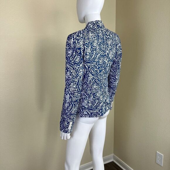 Talbots Womens Size 2 Blue Pasiley Cotton Double Breasted Blazer Jacket Nautical - Picture 14 of 15